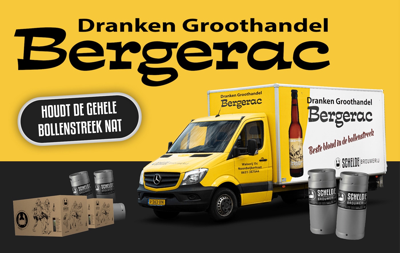 Drankenhandel Bergerac header, bedrijfsauto en logo